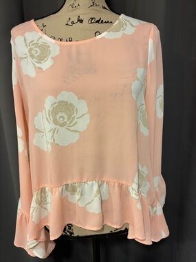 a.n.a Peach Floral Peplum Long-Sleeve Blouse